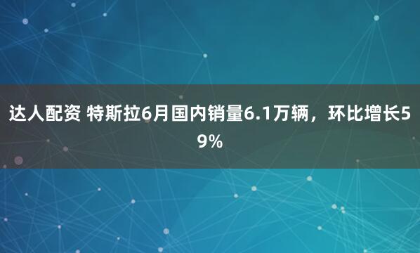 达人配资 特斯拉6月国内销量6.1万辆，环比增长59%